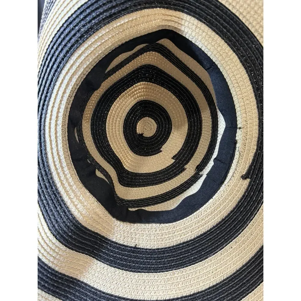 Sunlily Roll-N-Go Sun Hat Black/Tan Straw Sun Hat Floppy Beach Hat Nautical Boho
